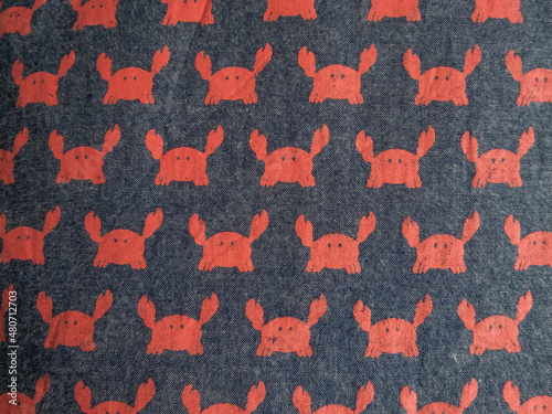 Baby blanket red Crab pattern. Bedspread with Dark color