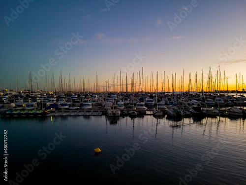 The Mediterranean Sea. Sea marina for yachts in the evening, the sun sets. © milanchikov