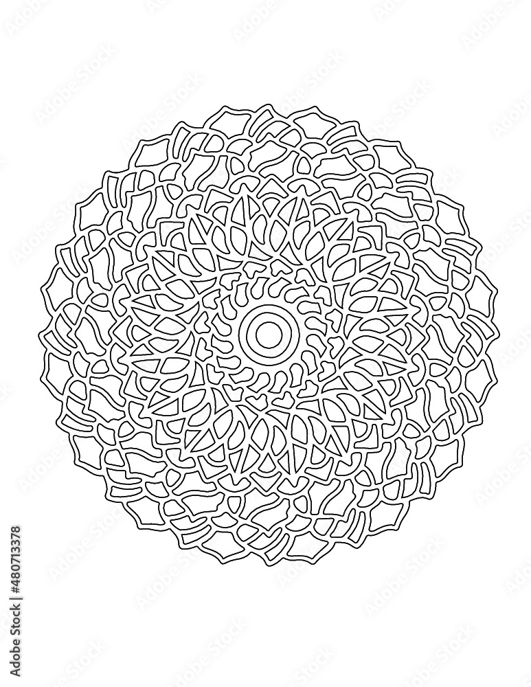 Mandala Coloring book art, Antistress coloring page for adults, Adult