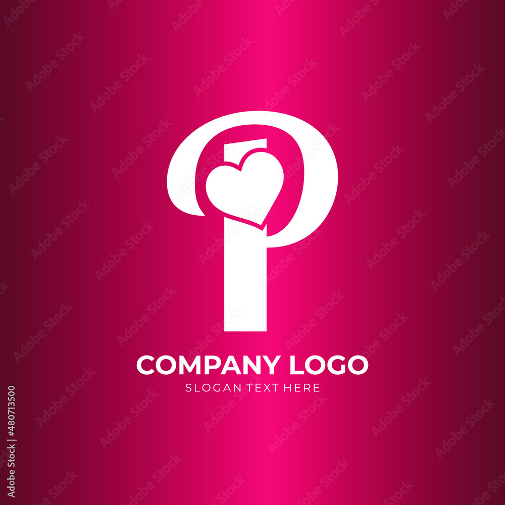 P letter logo with heart icon, valentines day love concept Stock Vector ...