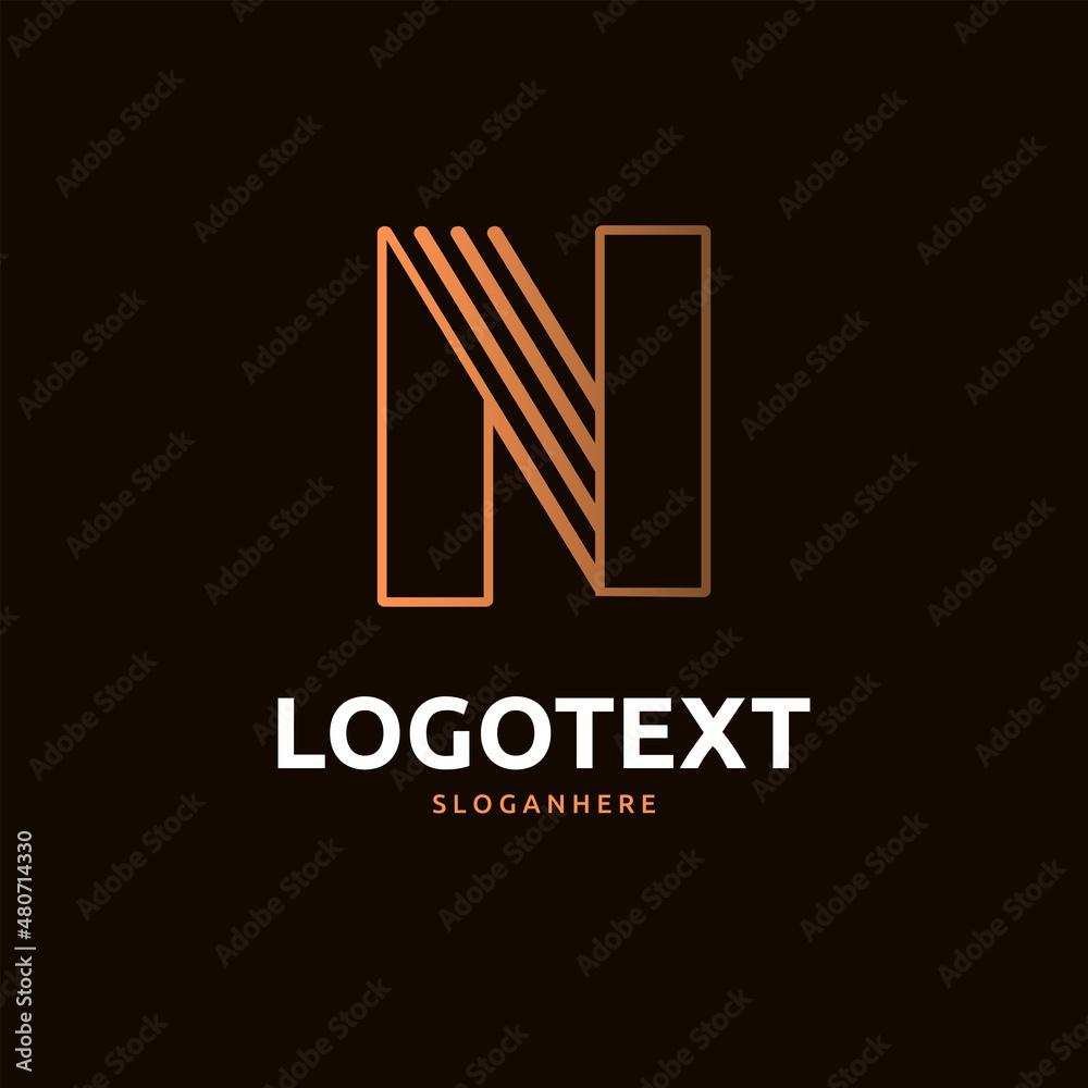 N letter golden logo abstract design. N alphabet golden logo N letter golden logo abstract design. N alphabet golden logo