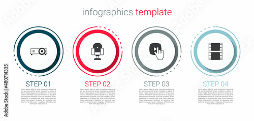 Set Movie, film, media projector, Director movie chair, Online play video and Play. Business infographic template. Vector