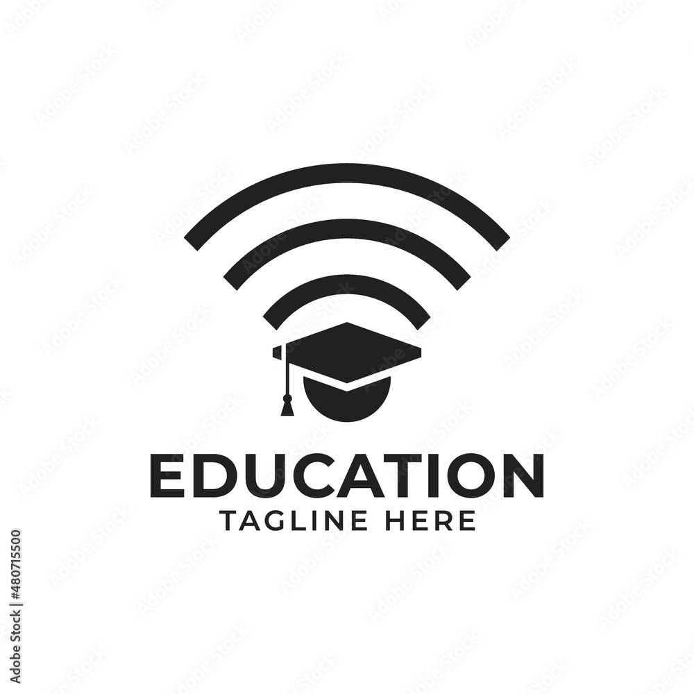College Hat Wifi Wireless Signal for Online Learning Education Logo Design College Hat Wifi Wireless Signal for Online Learning Education Logo Design