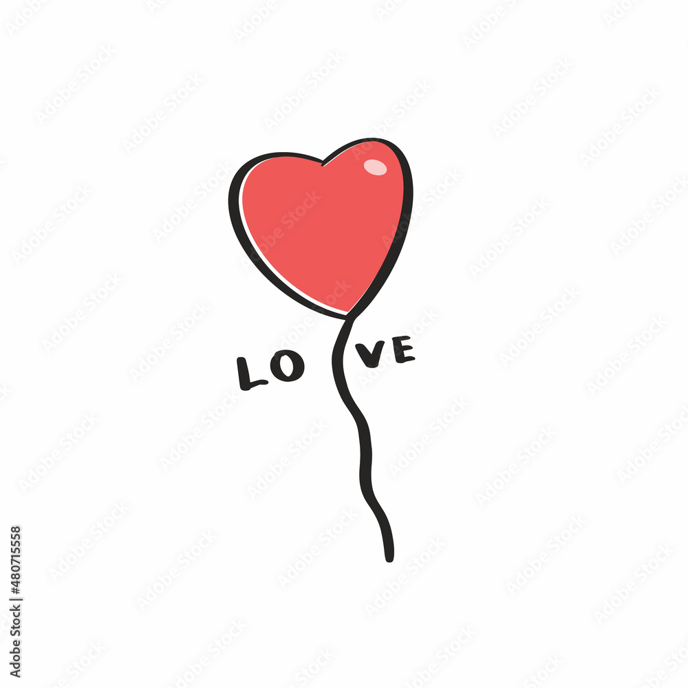 Hand drawing balloon heart. Holiday valentine's day. Lovers logo.