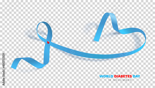 World diabetes day. Ribbon with a red drop of blood