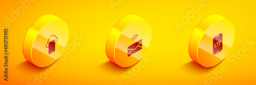 Set Isometric Cloud technology data, Mail and e-mail and LTE network icon. Vector