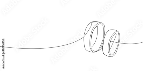 Wedding rings vertically continuous line drawing. One line art of love, rings, marriage, union of hearts, classic, romance. photo