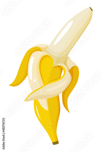 Ripe banana vector illustration. The peel is folded in the shape of a heart. The concept of the love of vegetarianism