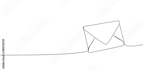 Closed envelope continuous line drawing. One line art of love letter, note, papyrus, antique, retro, correspondence, news.