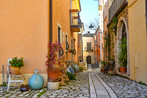 Fototapeta Naklejka Na Ścianę i Meble -  A street among the characteristic houses of Buonalbergo, a mountain village in the province of Benevento, Italy.