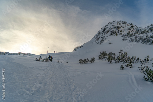 Fototapeta Naklejka Na Ścianę i Meble -  Tatra Mountains, Winter mountain landscape in Tatra mountains, high mountains covered with snow sunny frosty winter weather Poland