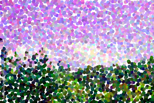 Dotted pointillism, divided into violet at the top and dark green at the bottom