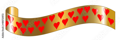Goldenes Banner rote Herzen für Valentinstag, Hochzeit, goldene Hochzeit, Muttertag, Liebe, vektor, 