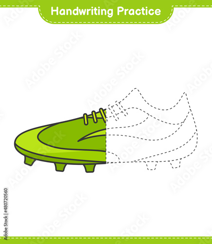 Handwriting practice. Tracing lines of Soccer Shoes. Educational children game, printable worksheet, vector illustration