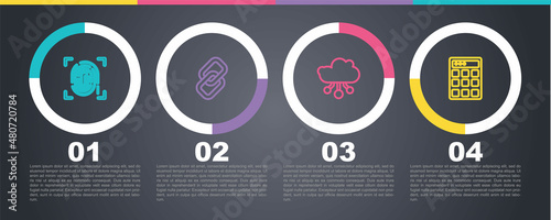 Set line Fingerprint, Chain link, Internet of things and Password protection. Business infographic template. Vector