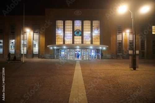 Bruges central train station in the evening