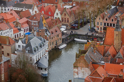 High angle landscape in the historic city centre of Bruges in Belgium photo