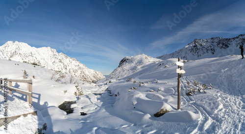 Fototapeta Naklejka Na Ścianę i Meble -  Tatra Mountains, Winter mountain landscape in Tatra mountains, high mountains covered with snow sunny frosty winter weather Poland
