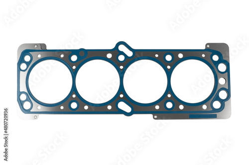 Cylinder head gasket isolated on white background. Spare parts for car repair or maintenance photo