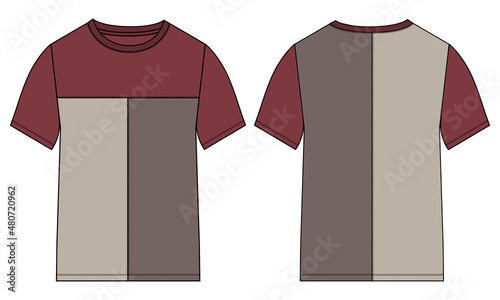 Short Sleeve t shirt With Cut  Sew technical fashion flat sketch vector illustration template Front and back views. Apparel Clothing design mock up CAD.