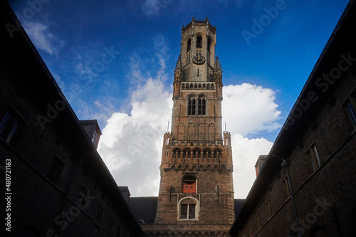 The Belfort Tower n the historic city centre of Bruges in Belgium photo