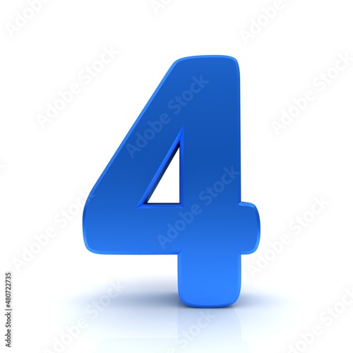 4 four number blue numeral sign figure digit 3d isolated on white