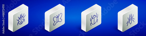 Set Isometric line Mite, Butterfly, and Ant icon. Vector