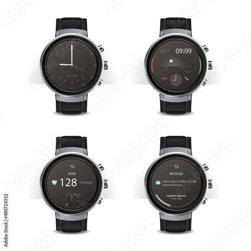 Smart Watch with Digital Display Set Vector Illustration