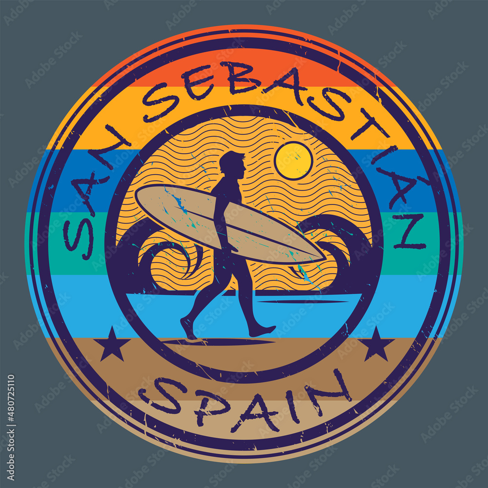 Naklejka premium Emblem with the name of San Sebastian, Spain