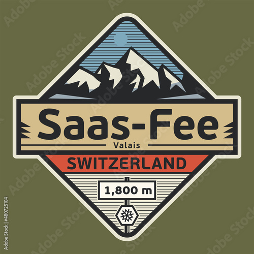 Emblem with the name of Saas-Fee, Switzerland