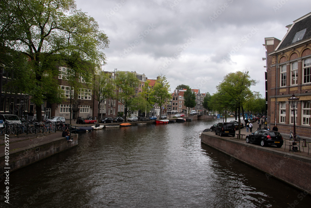 View From The Bridge At The Leidesgracht Canal Seeing The Prinsengracht Canal At Amsterdam The Netherlands 2-9-2022