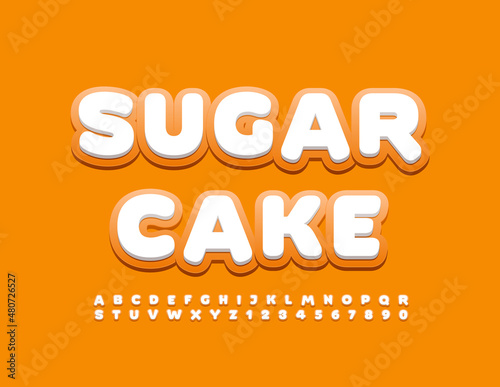 Vector advertising badge Sugar Cake. Modern Alphabet Letters and Numbers. Creative style Font