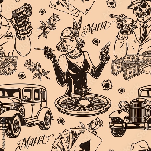 Mafia and casino seamless pattern