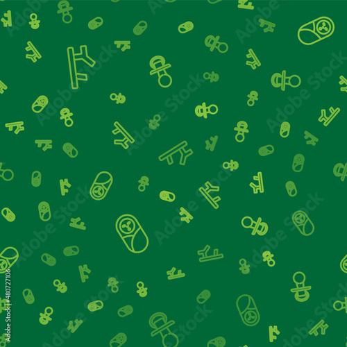 Set line Baby shoes, Newborn baby infant swaddled and dummy pacifier on seamless pattern. Vector