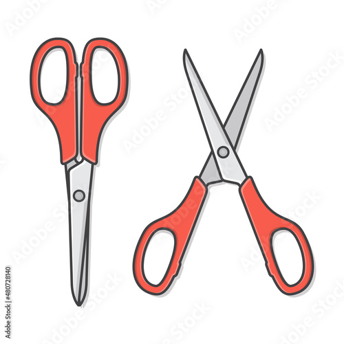 Set Of Red Scissors In Open And Close Position Vector Icon Illustration