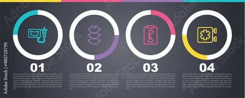 Set line Ultrasound, Human spine, X-ray shots and Medical symbol of the Emergency. Business infographic template. Vector