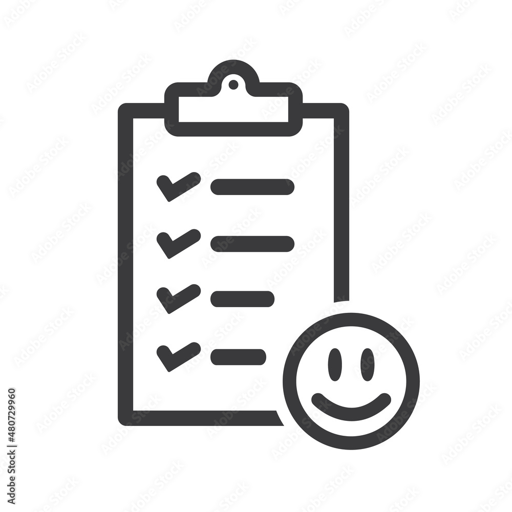 Check mark icon and smiling face. Check mark icon and smiling face.