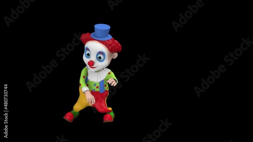 Cartoon clown looped dance - 3d render looped with alpha channel.
 photo