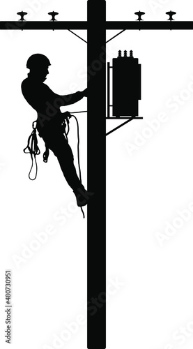 Electrician on a high voltage pole