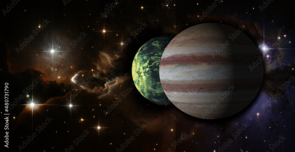 Jupiter planet and one of its moon in space. Elements of this image furnished by NASA. Jupiter planet and one of its moon in space. Elements of this image furnished by NASA.