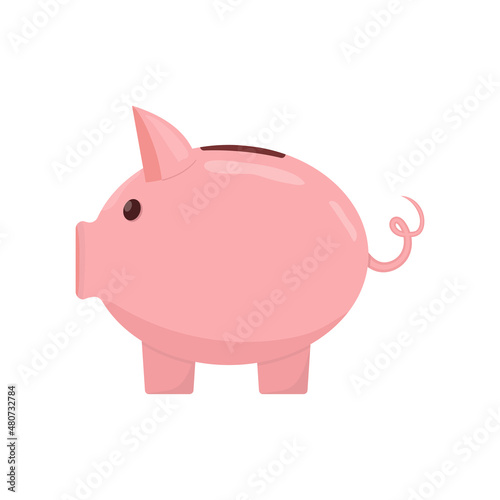 Pink piggy bank vector illustration. The concept of accumulation of money.