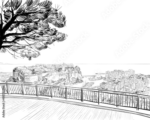 Monaco. South of Europe. Hand drawn urban sketch. Vector illustration. 