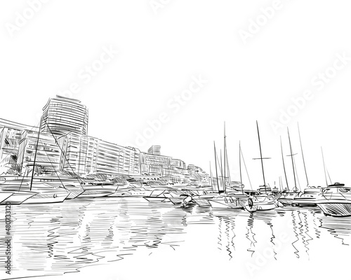 Monaco. South of Europe. Hand drawn urban sketch. Vector illustration. 