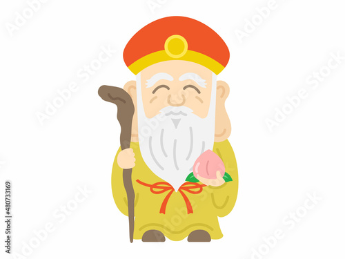 七福神の寿老人の神様のイラスト