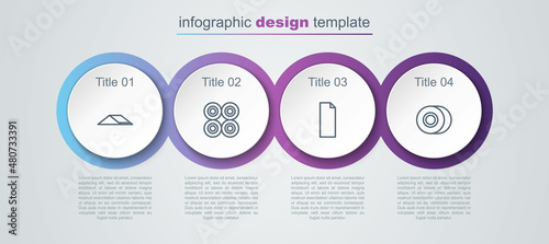 Set line Skate park, Skateboard wheel, Grip tape on skateboard and . Business infographic template. Vector