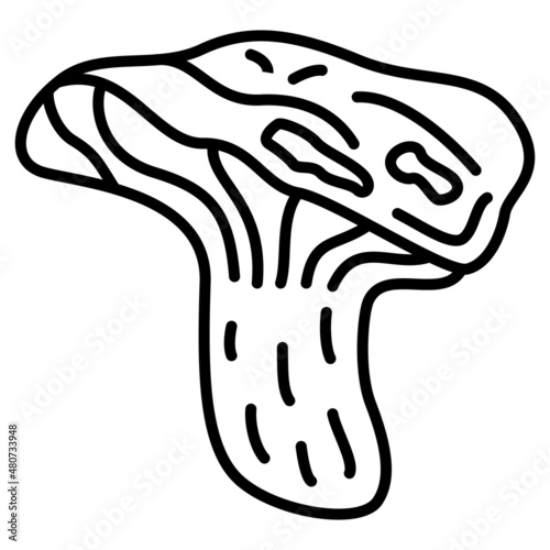Russule, a forest edible mushroom. One big mushroom with plates. Vector icon, outline, isolated