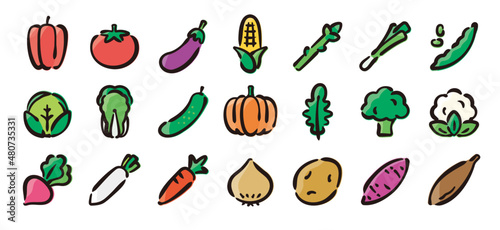 Vegetable icon set for graphic (Hand-drawn line, colored version)