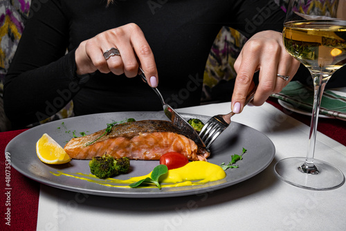 Restaurant dish - Roasted salmon steak