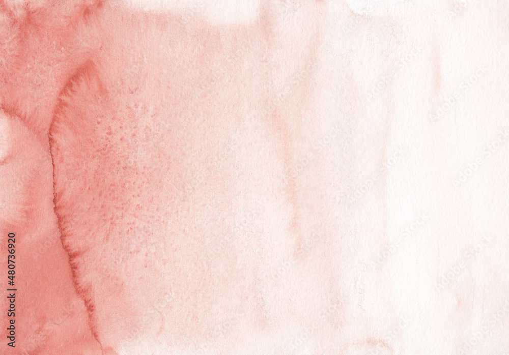 Watercolor pastel ombre red background texture, hand painted. Aquarelle gradient light brown-red backdrop, stains on paper. Artistic painting wallpaper.