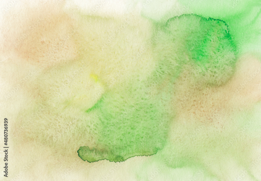 Watercolor pastel green and beige background texture. Light khaki and brown stains on paper, hand painted. Watercolor pastel green and beige background texture. Light khaki and brown stains on paper, hand painted.